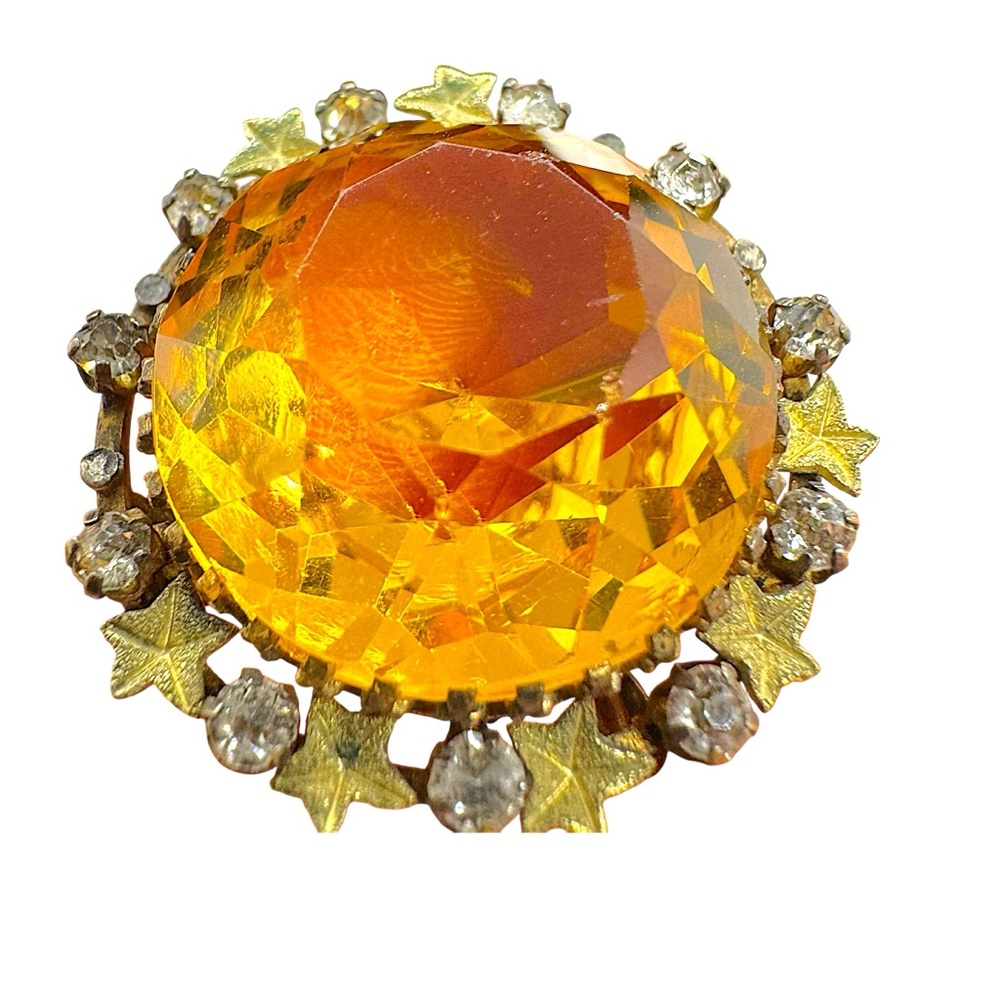 Antique Uranium Citrine Glass & Paste Rhinestone Brooch - Picture 11 of 14